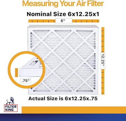 Filter King 6x12.25x1 Air Filter | 4-PACK | MERV 13 HVAC Pleated A/C Furnace Filters | MADE IN USA | Actual Size: 06 x 12.25 x .75"
