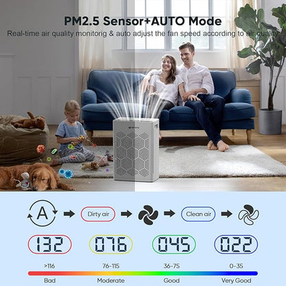 DAYETTE Air Purifiers for Home Large Room Up to 2400 Ft² with Washable Pre-Filter, H14 HEPA Air Filter, Air Quality Monitor, Pet Mode Sleep Mode for Allergies, Pet Hair in Bedroom, Living Room, Office