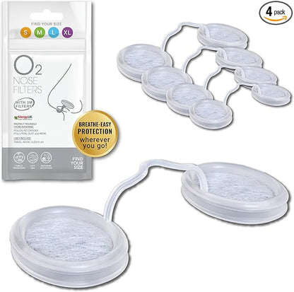O2 Nose Filters with 3M Filtration - Nasal Screens for Allergies, Dust & Smoke - Drug-Free & Latex-Free Nose Filters - Invisible Allergy Protection (Trial Pack 4 Sizes)