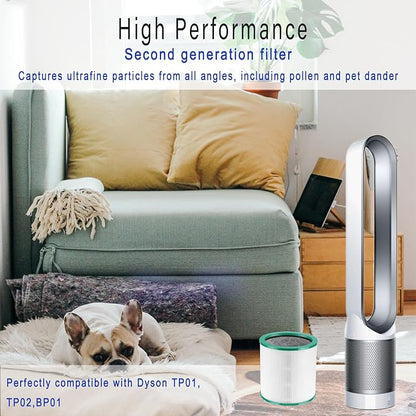TP01 Ture HEPA 360° Glass Filter Replacement for Dyson Tower Air Purifier Pure Cool Link TP01 TP02 TP03 AM11 Models, Dyson Pure Cool Me BP01 Personal Purifying Fan, 2 Pack