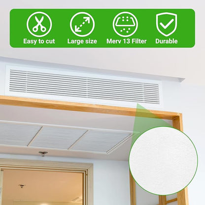 U0U 20 Ft² Merv 13 Filter Material,2PCS 24" x 96" Cut to Fit Air Filter Material,Air Filters for Purify the Air Stops Dust and Pet Dander as Small as 0.3 Microns,Suitable for AC Vents