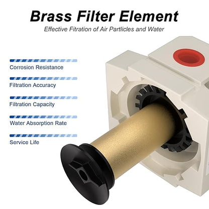 AIRZOE 1/2" NPT Air Dryer for Compressor - Air Compressor Water Separator AF4000-04, Manual Drain,5 Micron Brass Element, Poly Bowl