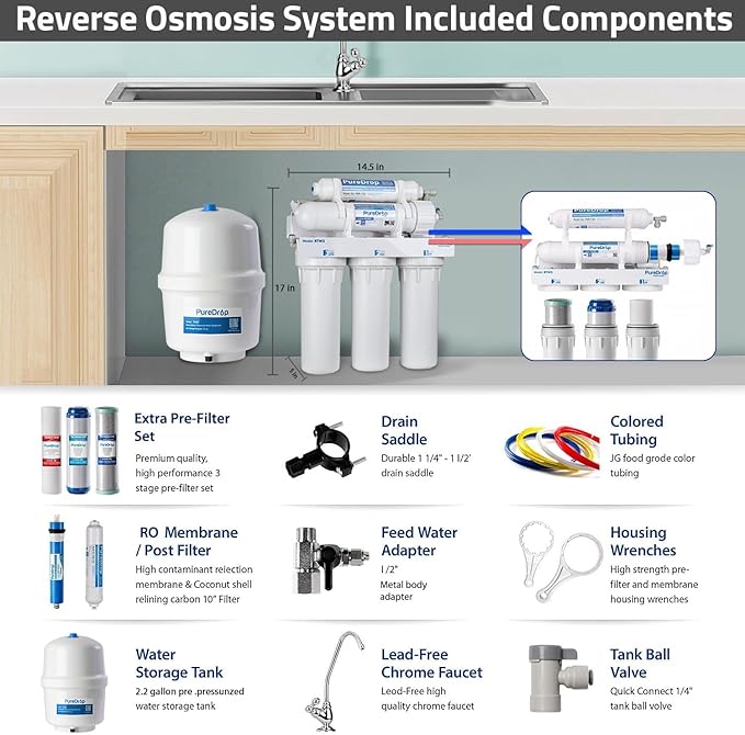 RTW5 SGS-Tested 5 Stage Reverse Osmosis Water Filter System with Innovative Top-Mounted Faucet Design, TDS Reduction 50 GPD Under Sink RO Water Filtration Plus Extra 3 Filters