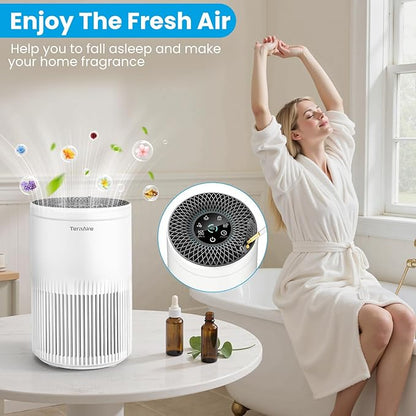 Air Purifiers for Bedroom Home, Air Purifier with PM 2.5 Air Quality Monitor Cover Up to 1235 Ft², Air Filter Cleaner with 5 mode Light, Sleep Mode, Timer, Fragrance Sponge for Smoke, Odor, Dander