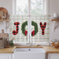 Christmas Wreaths Kitchen Curtains 54 Inch Long 2 Panel Set,Rod Pocket Window Curtains Panels,Winter Bow Plaid Farmhouse Wooden Grain Light Filtering Privacy Draperies for Bedroom Laundry 42"W x 54"L