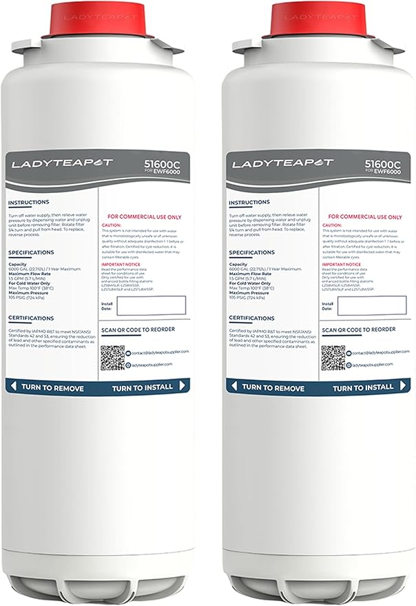 Water Filter Replacement Compatible With Elkay 51600C EWF6000 Bottle Filling Stations, 6000 Gallons/12 Months (No Chip - 2 Pack)