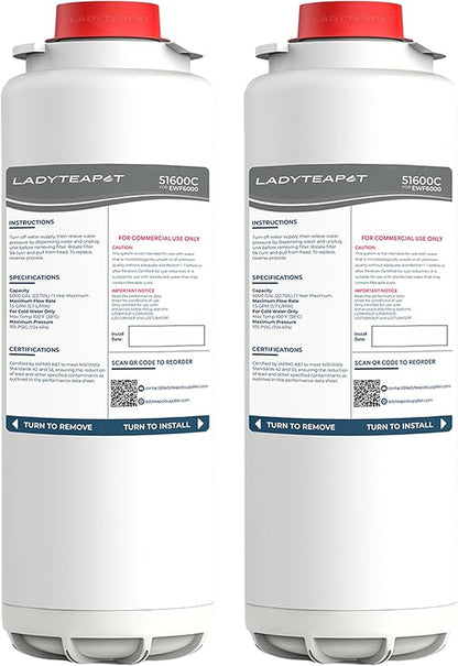 Water Filter Replacement Compatible With Elkay 51600C EWF6000 Bottle Filling Stations, 6000 Gallons/12 Months (No Chip - 2 Pack)