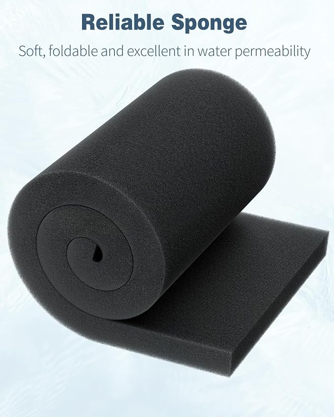 Pawfly Aquarium Filter Media Pad for Fish Tank Filters Aquarium Filter Media Sponge Filter Floss Roll for Sumps Ponds Hydroponics Black Foam Floss for Water Filtration, 72" L x 12" W