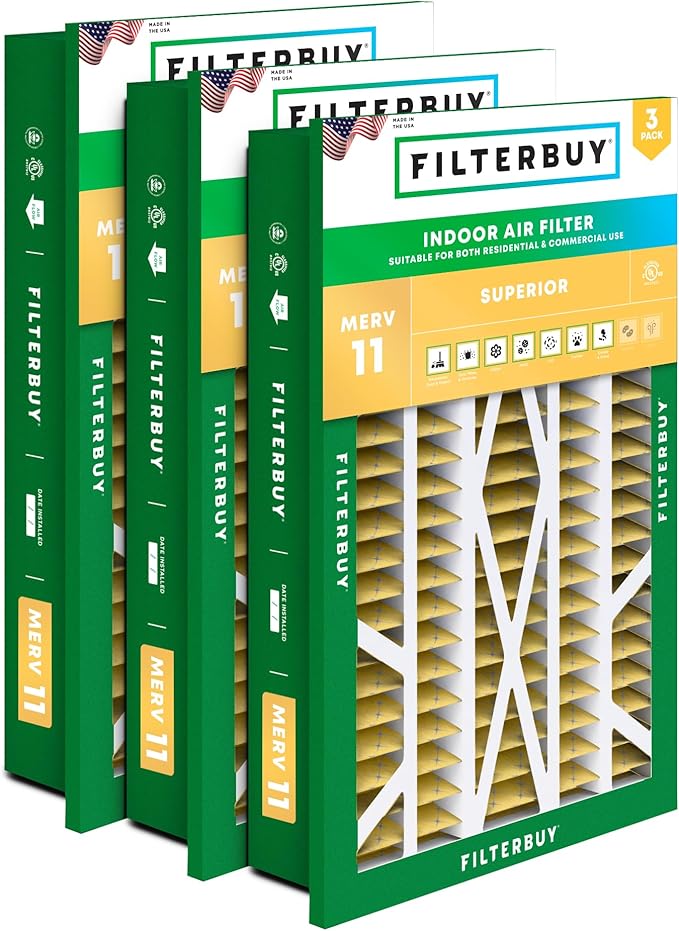 Filterbuy 16x25x5 Air Filter MERV 11 Superior Pet & Allergy Defense (3-Pack), Electrostatic Pleated HVAC AC Furnace Filters for Honeywell Return Grille (Actual Size: 14.38 x 23.38 x 3.69)