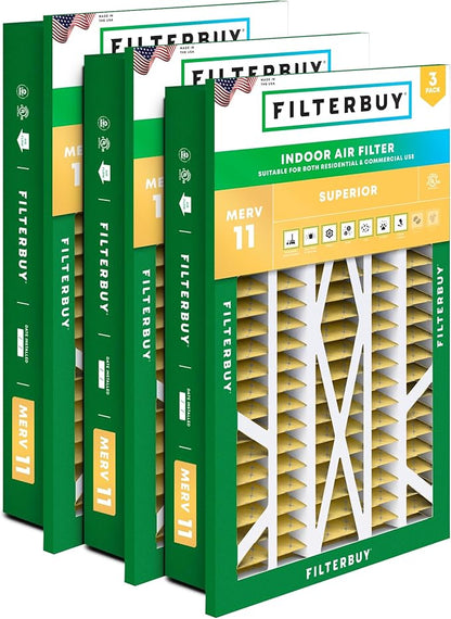 Filterbuy 16x25x5 Air Filter MERV 11 Superior Pet & Allergy Defense (3-Pack), Electrostatic Pleated HVAC AC Furnace Filters for Honeywell Return Grille (Actual Size: 14.38 x 23.38 x 3.69)
