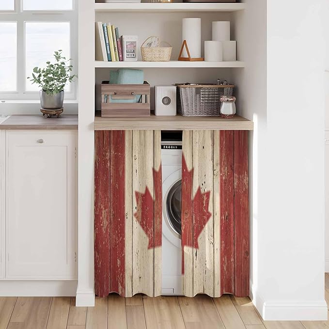 Canada Kitchen Curtains, Red Maple Leaf Flag Vintage Farmhouse Wooden Grain Light Filtering Window Curtain Panels, 2Pcs Rod Pocket Window Treatments Set for RV Dining Room Study Room 42x45 Inches