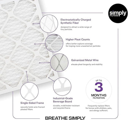 Simply 16x25x2 Air Filter, MERV 13, 6 Pack, Furnace Air Filter for HVAC (Actual Size: 15.5"x24.5"x1.75") DUST, Pet & Allergy Control