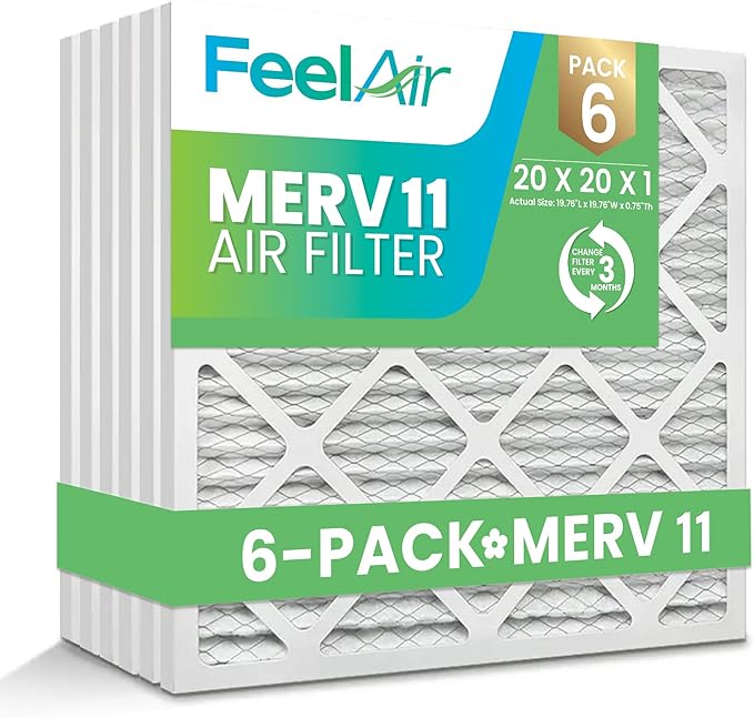 20x20x1 Air Filter – 6 Pack, MERV 11 Pleated HVAC & Furnace Filter, Electrostatic Mechanical Filtration (Actual Size 19.75 x 19.75 x 0.75)