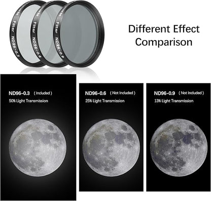 Astromania Telescope Moon Filter 2 inch, Neutral Density Telescope Filter ND96-0.3 with 50% Light Transmission Reduces Moon Glare&Enhances Lunar Crater Detail, Work with Telescope Accepts 2" Eyepiece