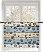 Sheer Curtains 54 Inch Length, Blue Beige Paw Print Semi Sheer Curtains Light Filtering Window Treatment, Vintage Farmhouse Rustic Wooden Grain Privacy Voile Drapes for Living Room Bedroom 52x54 Inch