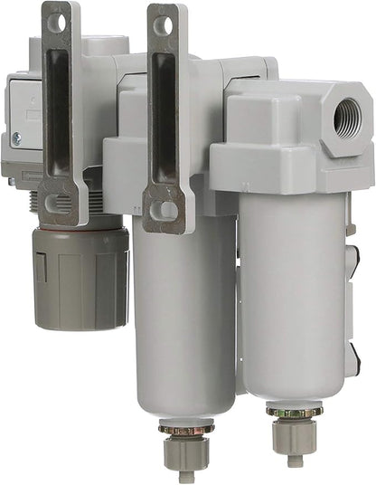 PneumaticPlus SAU330-N03G-MEP Three Stage Compressed Air Drying System - Particulate Air Filter, Coalescing Filter, Air Pressure Regulator Combo 3/8" NPT - Metal Bowl, Manual Drain, Gauge