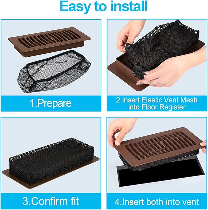 12 Pack Floor Register Cover Trap 4 X 12 Inch Vent Screen Net Black Air Vent Mesh Nets Home Floor Net Trap Floor Vent Mesh Filters Keeps Bugs, Coins, Pet Hair, Food Out