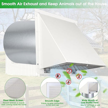 4Inch Dryer Vent Cover Outside,4"Dryer Vent Cover Outdoor,Exterior Vent Cover Dryer Wall Vent Exhaust Vent Dryer Vent Hood Cover Cap,Hooded Wall Vent with Screen&Damper for Dryer Duct HVAC Exhaust Fan