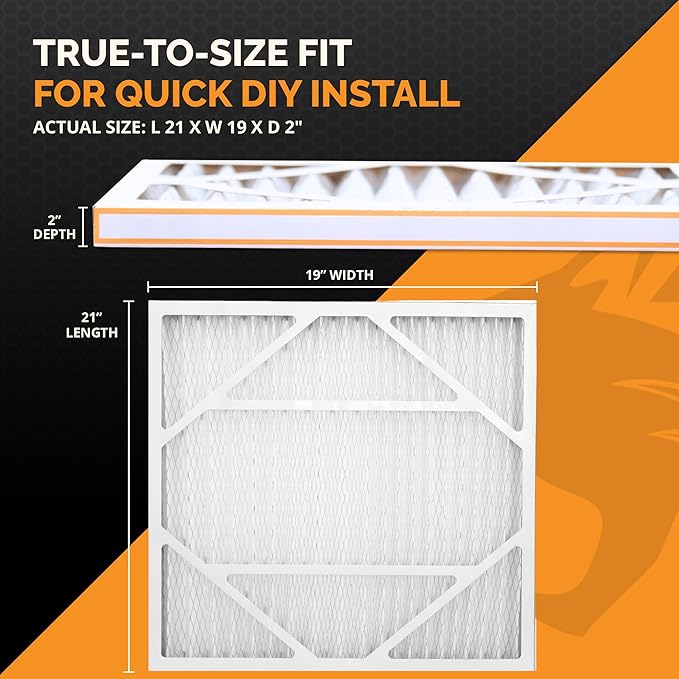 Tiger Tough 21x19x2 Air Filter MERV 8 MPR 600-800, High-Performance Pleated HVAC AC Furnace Filter Replacement for Home, 6-Pack
