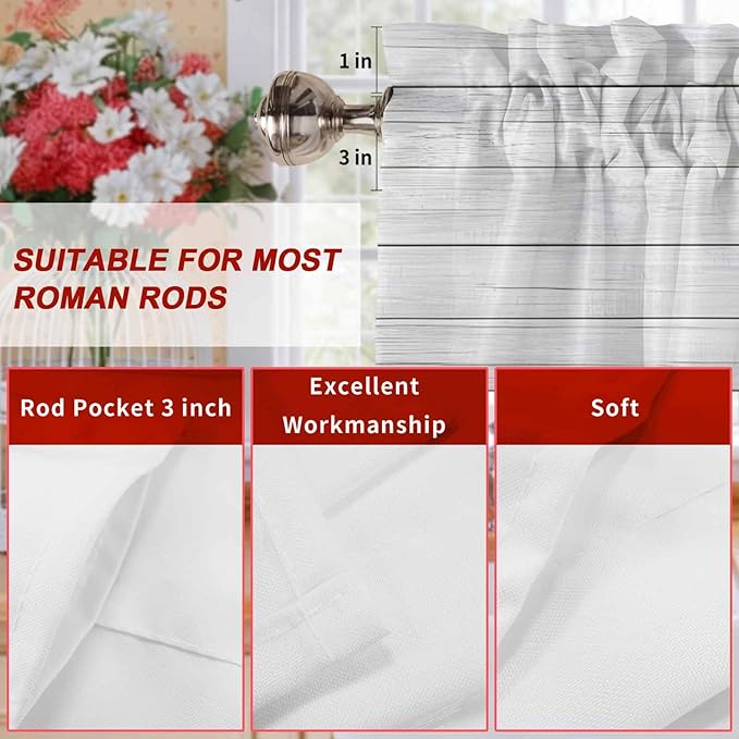 Valentine's Day Valance Curtains for Kitchen, Red Love Trees Bicycles Balloons Wood Grain Privacy Rod Pocket Valance Curtain, Light-Filtering Window Treatment for Bedroom Bathroom, 60"x18"