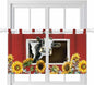 Cows Sunflowers Kitchen Curtains 24 Inch Length, Small Window Curtains Tab Top, Spring Botanical Floral Bees Red Barn Light Filtering Short Window Treatments Tier Drapes 27.5"x24" 2 Panel
