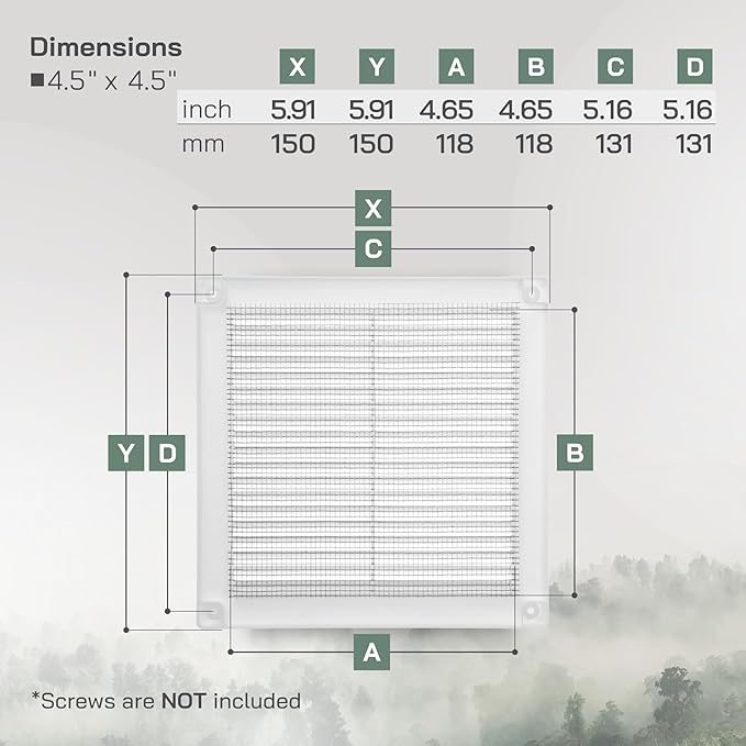 Vent Systems 4.5" x 4.5" Inch (Opening Dimensions) - Pack of 5 - Plastic White Soffit Vent Cover - Flat Square Air Vent Grille - Air Vent Deflector - HVAC 6" x 6" Inch (Overall Dimensions)
