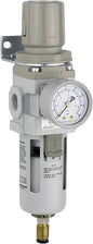 PneumaticPlus SAW300-N03BDG Compressed Air Filter Regulator Piggyback Combo 3/8" NPT - Poly Bowl, Auto Drain, Bracket, Gauge