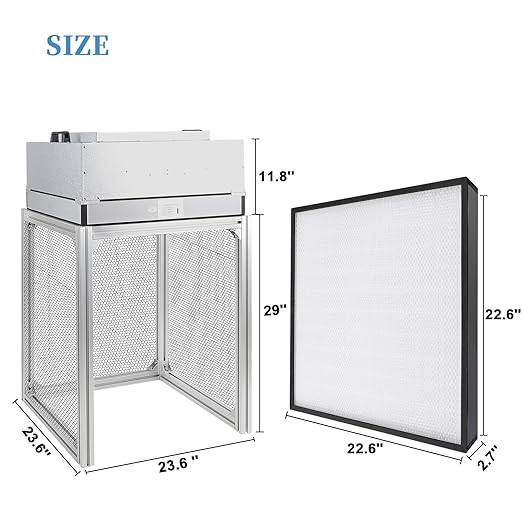 Vertical Laminar Flow-Hood Fan-Filter-Unit Yzzwer - FFU HEPA Filters for Class 100/ISO 5 Cleanliness in Clean Mycology and Mushroom Room 23.6" x 23.6" x 29" Working Area 110V