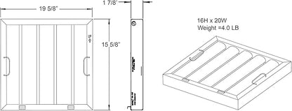Captive Aire Systems Stainless Steel Restaurant Hood Filter 16" High x 20" Wide
