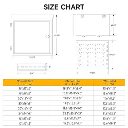 Steel Electrical Box, 24"x24"x8" Steel Enclosure, IP67 Waterproof & Rust-Resistant, Outdoor/Indoor Electrical Junction Box with Mounting Plate for Wall/Pole Mount