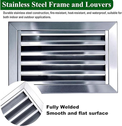 Heat Dissipation Louvered Vent Wall Gable Vents 304 Stainless Steel, Weather-Resistant Air Grille for Shed Barn Generator Box(18x18in/45x45cm)