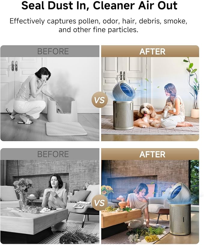 Dreame Smart Air Purifier PM10 for Home Large Room, Cleans 7,534 ft² in One Hour with 4 Filters, Dual-way Air Oulets, Al Tracking, Air Quality Monitor with 7 Sensors, 2-in-1 Purifier & Fan, Gold