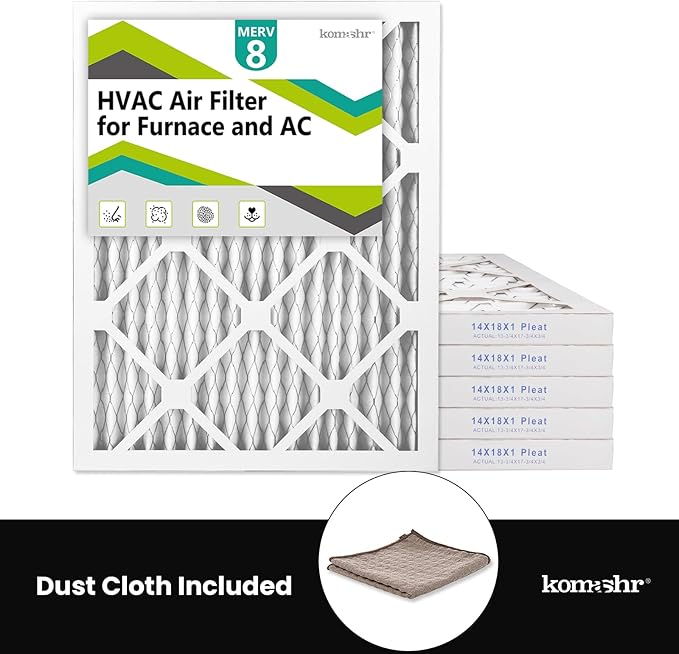 14x18x1 Air Filter MERV 8 (6-Pack), HVAC/Furnace AC Filter Replacement, Dust Defense–Comparable with MPR 600 & FPR 5 (Actual 13.75x17.75x0.75)