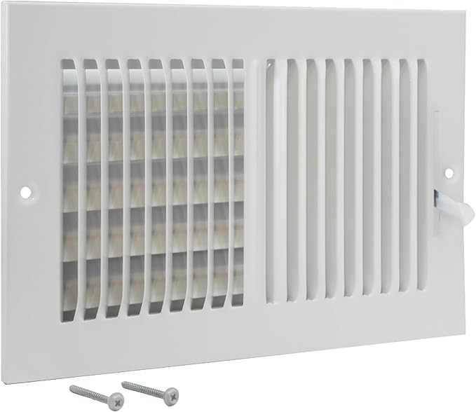 EZ-FLO 10 x 6 Inch (Duct Opening) Air Vent Cover for Wall or Ceiling, Two-Way Ventilation Register, Solid Steel HVAC Register Cover, White, 61610