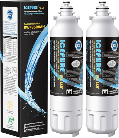 ICEPURE PLUS 46-9490 NSF/ANSI 53 NSF/ANSI 42 Certified Compatible with LG LT800P, ADQ73613401, ADQ73613408, ADQ75795104, LMXS30776S, LSXS26366D, Kenmore 9490 Refrigerator Water Filter, 2PACK