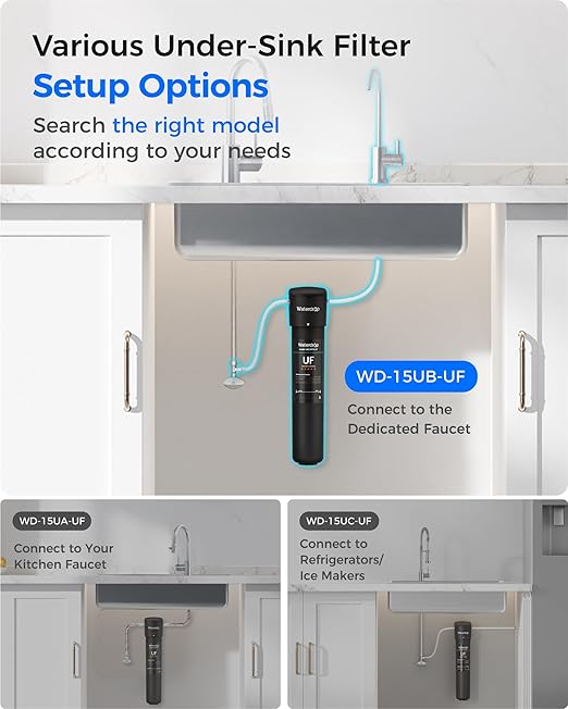 Waterdrop 15UB-UF 0.01 μm Ultra Filtration Under Sink Water Filter System, Reduces Lead, Chlorine, Bad Taste & Odor, 2 Years, with Dedicated Brushed Nickel Faucet, USA Tech