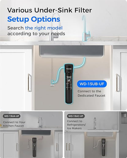 Waterdrop 15UB-UF 0.01 μm Ultra Filtration Under Sink Water Filter System, Reduces Lead, Chlorine, Bad Taste & Odor, 2 Years, with Dedicated Brushed Nickel Faucet, USA Tech