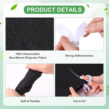 2 Rolls of Vent Filters Kit 100'' x 40'' Electrostatic Media 200" Installation Tape Versatile Customizable Vent Filter for Home Ac and Heating(Black)
