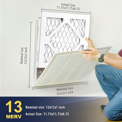 8×8×1 MERV 13 Furnace Air Filters - HVAC/Furnace AC Filter Replacement (Actual Size 7.75x7.75x0.75) - Pleated Dust Defense Air Conditioner Filters for Home Office (4 Pack)
