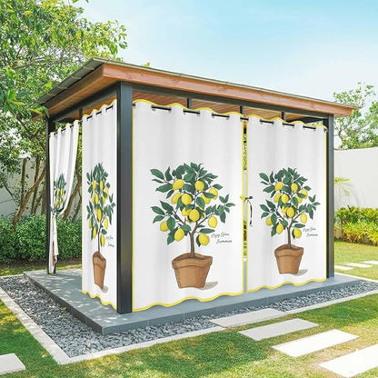 Lemons Outdoor Curtains for Patio Summer Fruit Lemon Tree Waterproof Outside Curtains with Grommet Top Weatherproof Curtain for Cabana Pergola Gazebo, 1 Panel, 54" W x 95" L