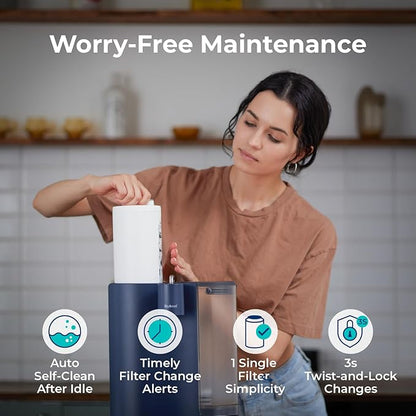 Bluevua RO100ROPOT-Travel Reverse Osmosis System Countertop Water Filter, Compact 6-Stage Filtration with UV, Includes Glass Bottle, Portable Water Purifier for Home & Travel, Blue