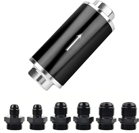 EVIL ENERGY Inline Fuel Filter 100 Micron with 6AN 8AN 10AN Adapter Universal 50MM