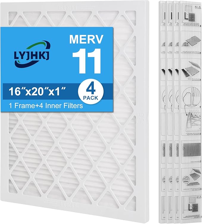 16x20x1 MERV 11 Air Filter, Quality AC/HVAC Furnace Filter，1 Reusable ABS Frame + 4 Pack Replaceable Filter Media，Breathe Fresher and Cost-effective