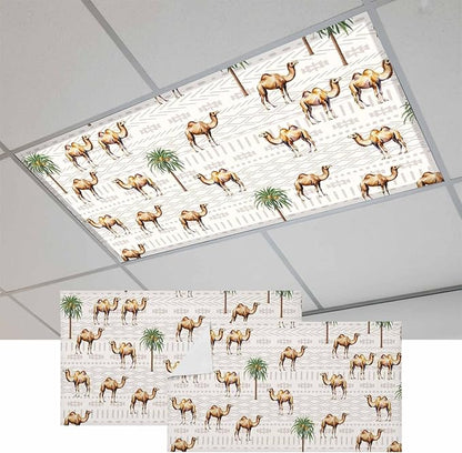 Fluorescent Light Covers for Ceiling Lights Desert Camel Magnetic Light Filters 2 Pack 4x2 ft Bohemian Southwest Date Trees Ceiling Lights Cover for Classroom Office School Home Drop Lamp Decor