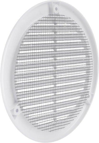 Vent Systems 5" Inch (Opening Dimensions) - Pack of 2 - White Soffit Vent Cover - Plastic Round Air Vent Grille - Built-in Mesh Screen - HVAC Register Louver for Bathroom, Home, Kitchen