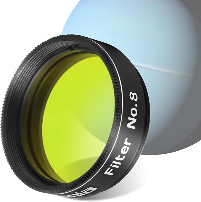 Astromania Telescope Filter, Planetary Filter with Metal Frame for Astronomical Telescope Eyepiece, 1.25 Inch Telescope #8 Yellow Color Filter for Enhancing Contrast in Lunar Planetary Observation