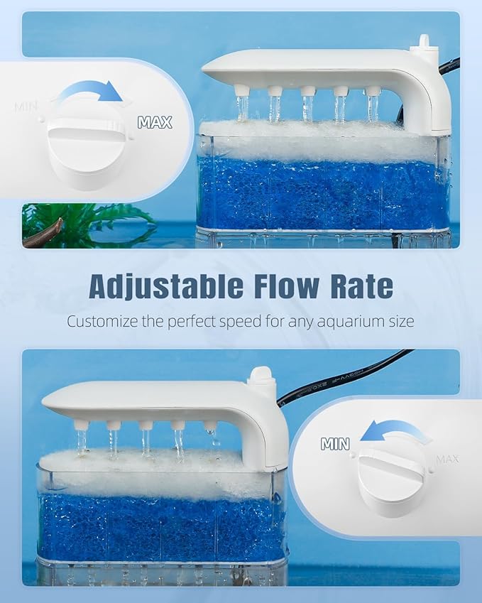 Pawfly 106 GPH 5 W Turtle Tank Filter, Low Water Level Turtle Filter for 5-30 Gallon Tanks, Ultra Quiet Adjustable Internal Filter for Turtle Tanks, Mechanical & Bio-Filtration Turtle Water Filter