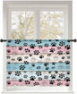 Sheer Curtains 54 Inch Length, Blue Pink Dog Paws Prints Semi Sheer Curtains Light Filtering Window Treatment, Farmhouse Beige Wood Privacy Voile Drapes for Living Room Bedroom 52x54 Inch