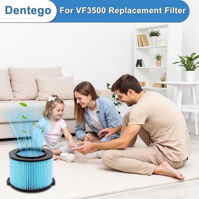 4 Pack VF3500 Replacement Filter for Shop Vacuum 3-4.5 Gallon Wet Dry Vacuums, 3-Layer Filters for WD4050, WD3050, WD4080, WD4522, 4000RV, 4500RV