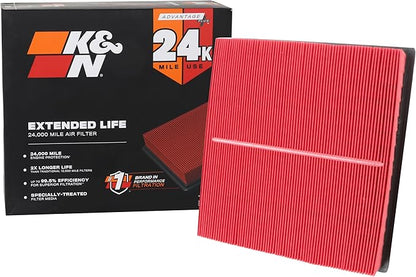K&N Engine Air Filter: Extended Life 24,000 Mile Replacement Air Filter: Compatible with 2010-2019 Jeep/Dodge SUV V6/V8 (Grand Cherokee, Durango), KNX-2457